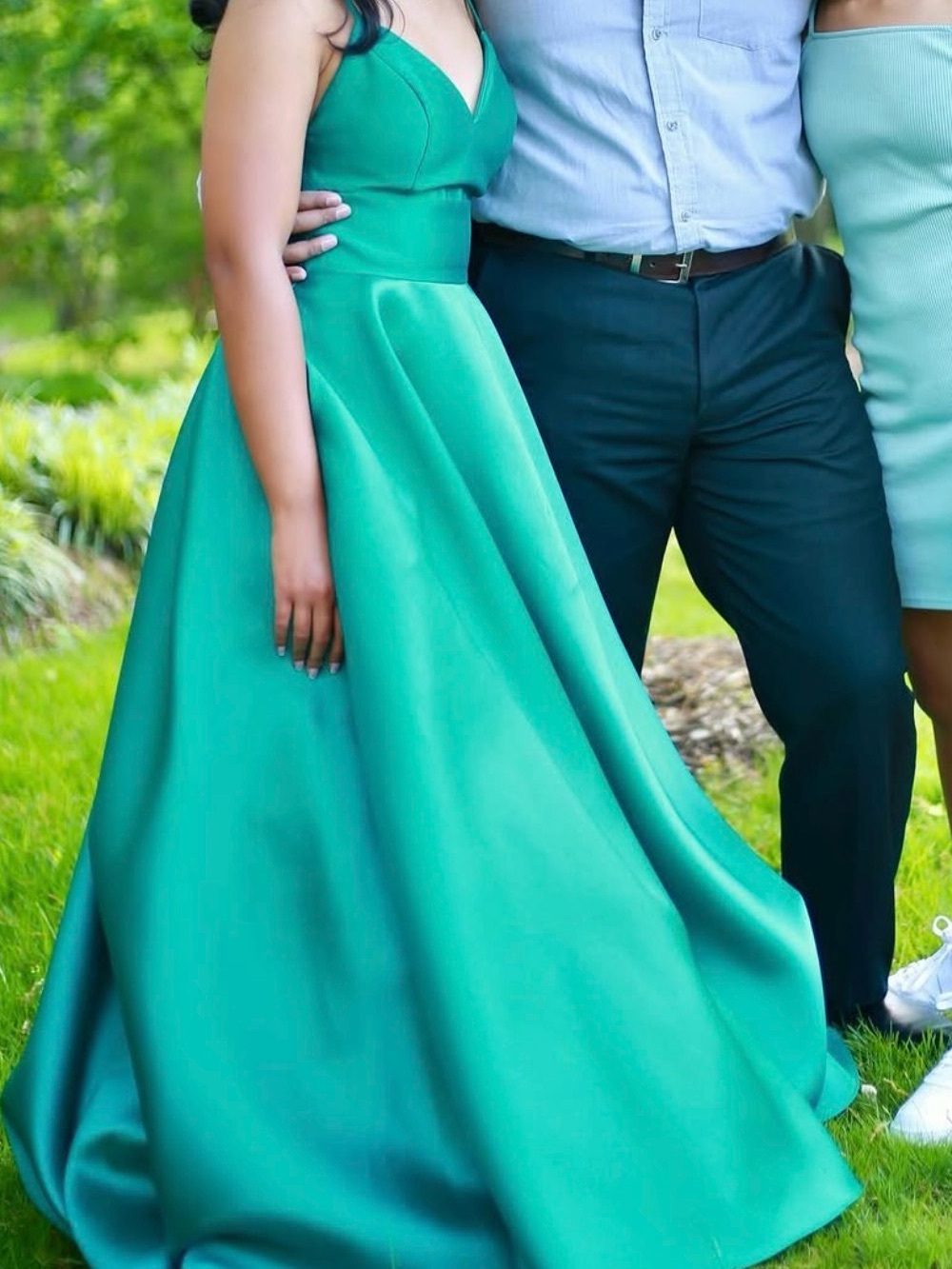 Teal Satin A-Line Spaghetti Strap Dress - Women